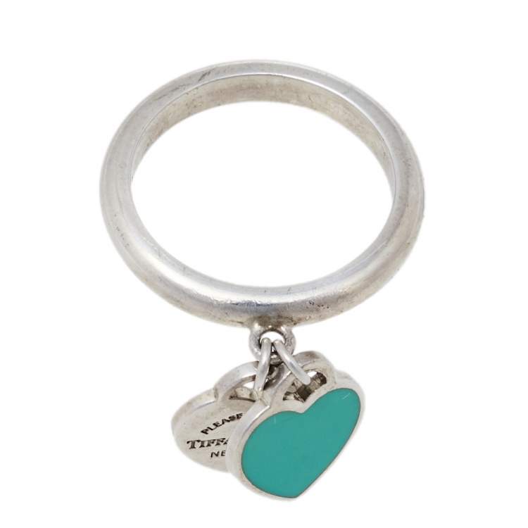 Pre Owned Tiffany & Co. Return To Tiffany Sterling Silver Double Heart Charm Ring Size EU 52