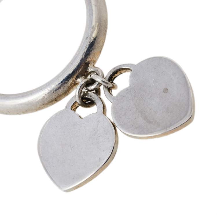 Pre Owned Tiffany & Co. Return To Tiffany Sterling Silver Double Heart Charm Ring Size EU 52