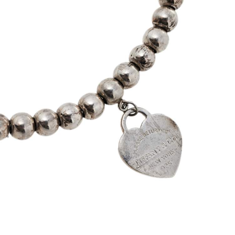 Pre Owned Tiffany & Co. Return To Tiffany Sterling Silver Heart Tag Bead Bracelet
