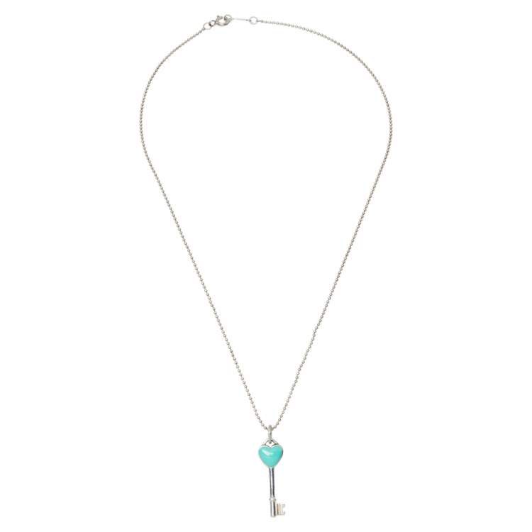 Tiffany & Co. Sterling Silver Blue Enamel Heart Key Pendant