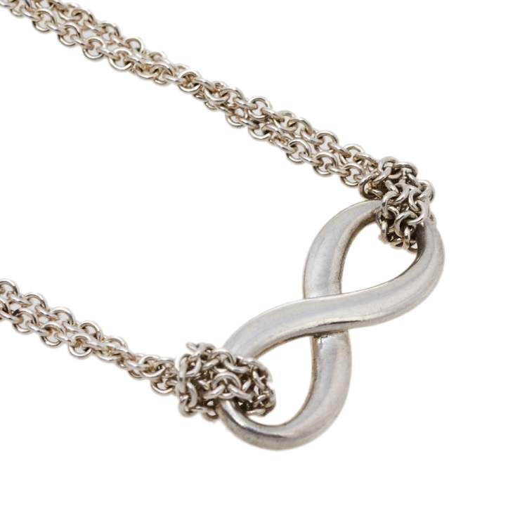 Pre Owned Tiffany & Co. Sterling Silver Infinity Pendant Double Chain Necklace 