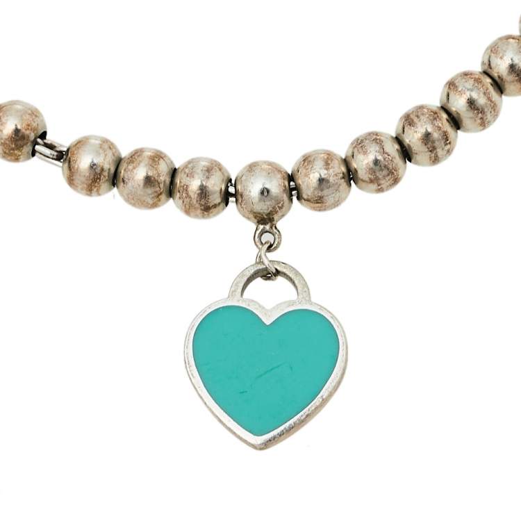 Pre Owned Tiffany & Co. Return to Tiffany Enamel Heart Tag Silver Beads Bracelet 