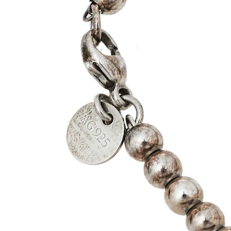 Pre Owned Tiffany & Co. Return to Tiffany Enamel Heart Tag Silver Beads Bracelet 