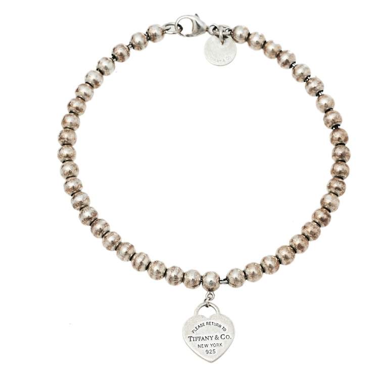 Pre Owned Tiffany & Co. Return to Tiffany Enamel Heart Tag Silver Beads Bracelet 