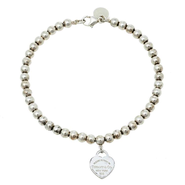 Pre Owned Tiffany & Co. Return to Tiffany Enamel Heart Tag Silver Beads Bracelet 