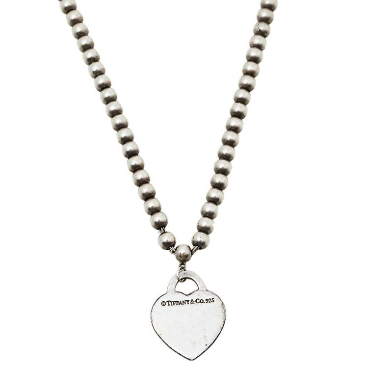 Pre Owned Tiffany & Co. Sterling Silver Return To Tiffany Heart Pendant Bead Necklace