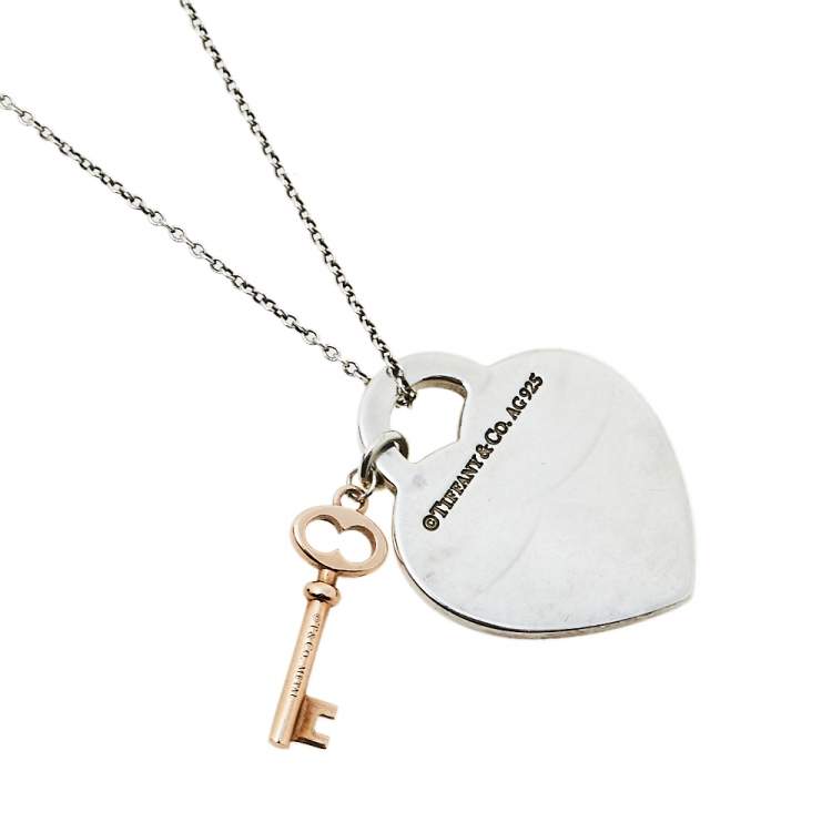 Pre Owned Tiffany & Co. Rubedo & Sterling Silver Heart Key Pendant Necklace