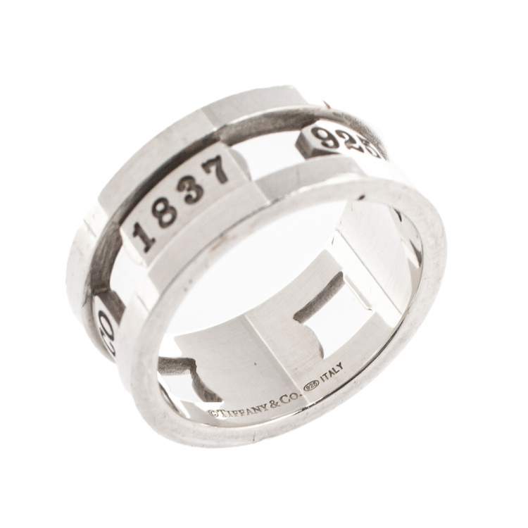 Pre Owned Tiffany & Co. Sterling Silver 1837 Wide Band Ring Size EU 59