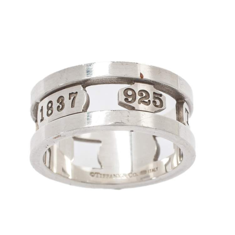 Pre Owned Tiffany & Co. Sterling Silver 1837 Wide Band Ring Size EU 59