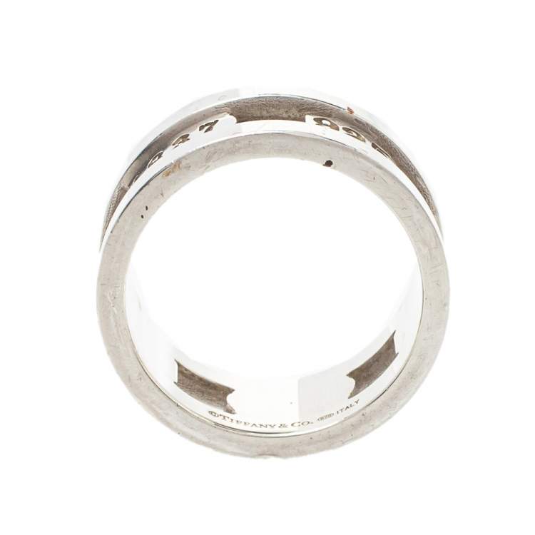 Pre Owned Tiffany & Co. Sterling Silver 1837 Wide Band Ring Size EU 59