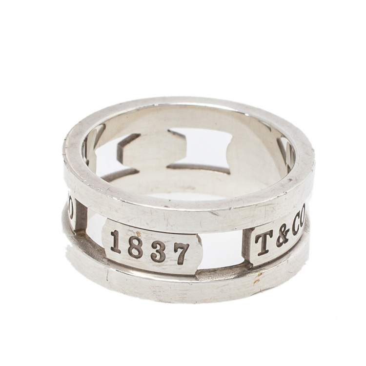 Pre Owned Tiffany & Co. Sterling Silver 1837 Wide Band Ring Size EU 59
