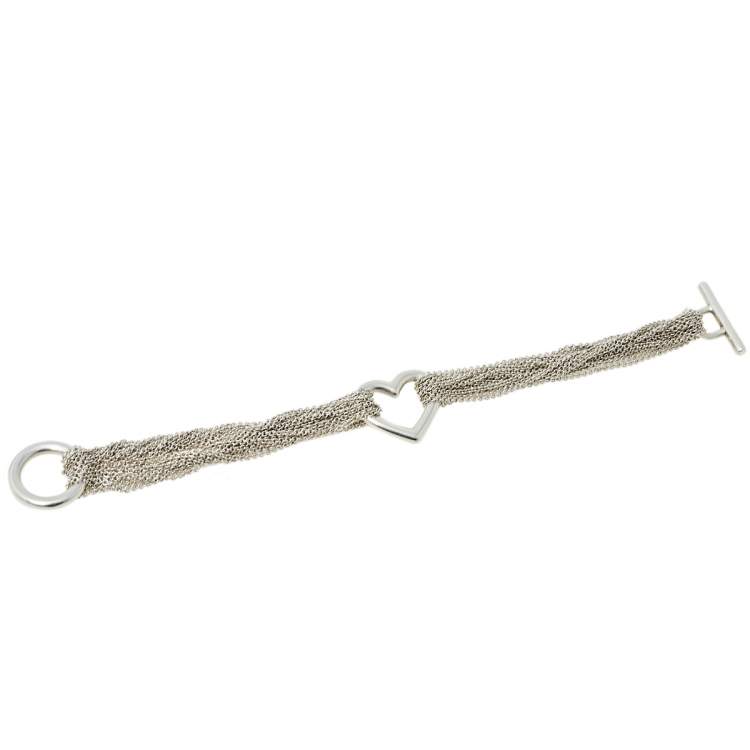 Pre Owned Tiffany & Co. Mesh Heart Sterling Silver Toggle Bracelet