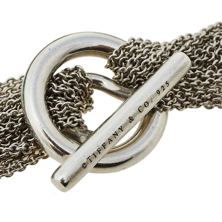 Pre Owned Tiffany & Co. Mesh Heart Sterling Silver Toggle Bracelet