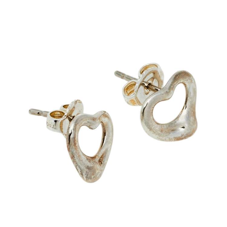 Pre Owned Tiffany & Co. Elsa Peretti Sterling Silver Open Heart Stud Earrings