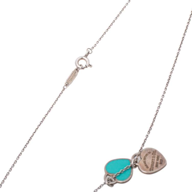 Pre Owned Tiffany & Co. Return to Tiffany Mini Double Heart Tag Silver Pendant Necklace