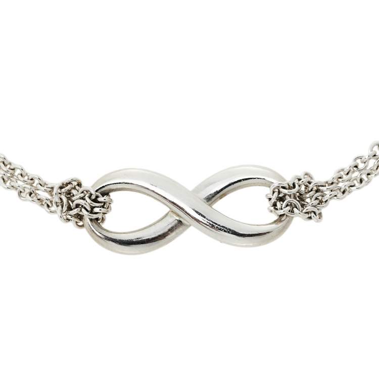 Pre Owned Tiffany & Co. Infinity Sterling Silver Double Chain Bracelet