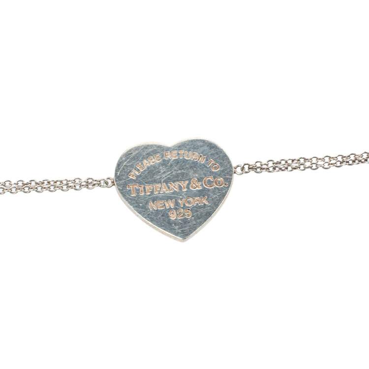 Pre Owned Tiffany & Co. Return To Tiffany Heart Tag Double Chain Sterling Silver Bracelet