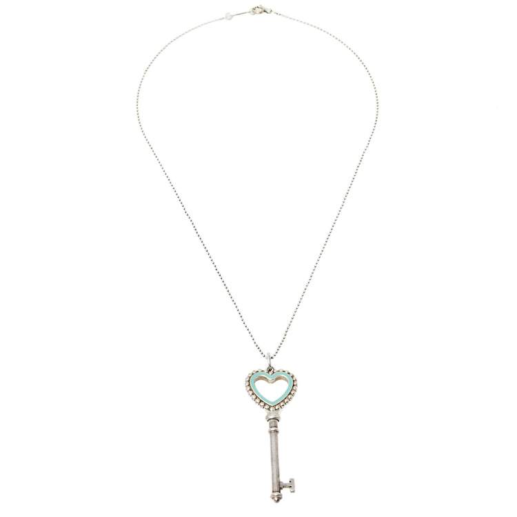 Pre Owned Tiffany & Co. Enamel Beaded Heart Key Silver Pendant Necklace