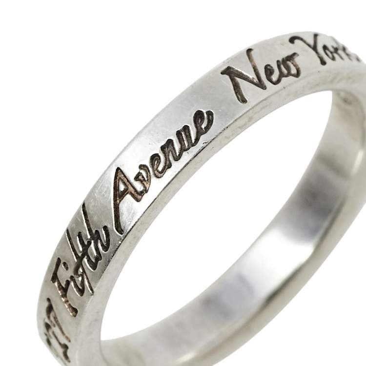 Pre Owned Tiffany & Co. Sterling Silver Notes Narrow Band Ring Size EU 49
