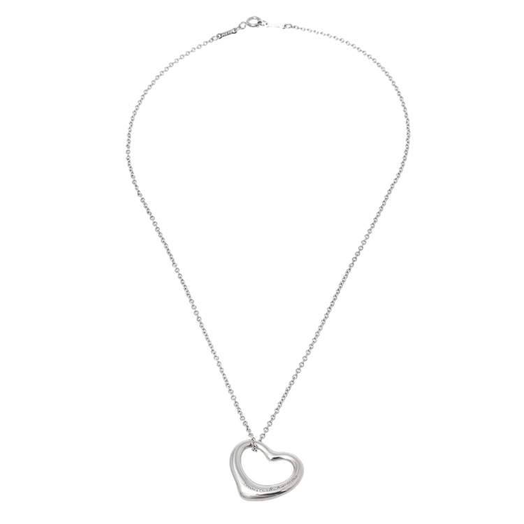 Pre Owned Tiffany & Co. Elsa Peretti Sterling Silver Open Heart Pendant Necklace