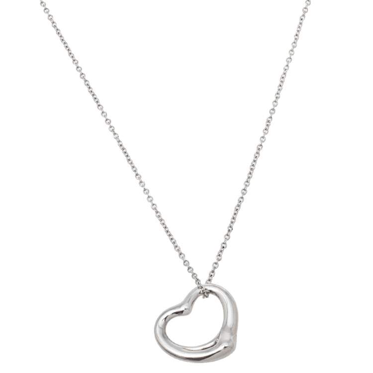 Pre Owned Tiffany & Co. Elsa Peretti Sterling Silver Open Heart Pendant Necklace