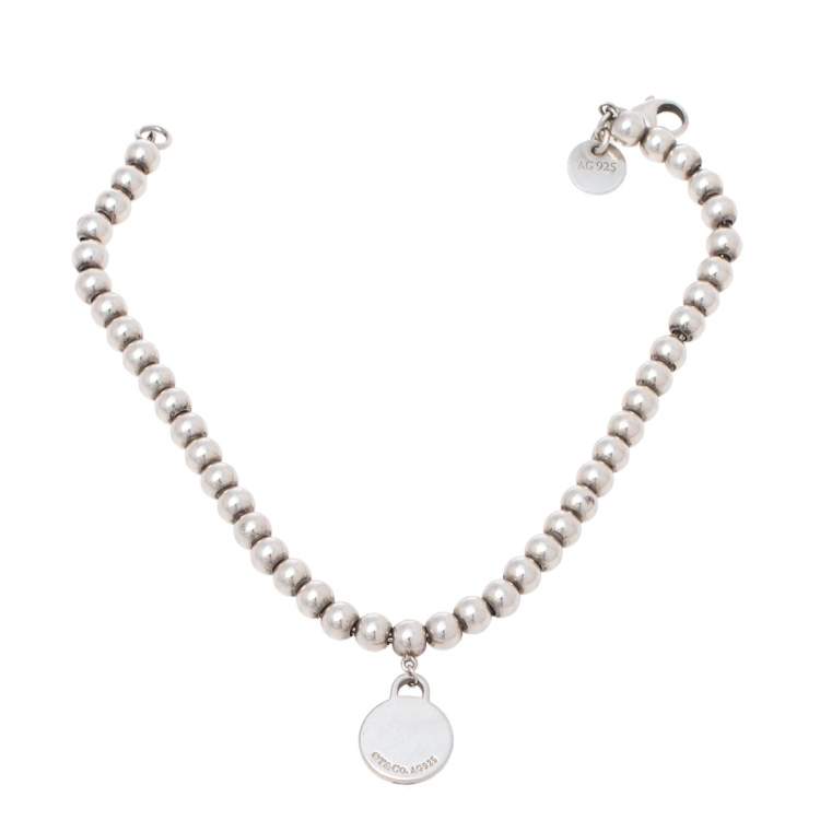 Pre Owned Tiffany & Co. Return to Tiffany Round Tag Silver Bead Bracelet