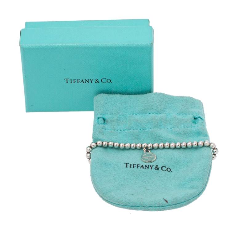 Pre Owned Tiffany & Co. Return to Tiffany Round Tag Silver Bead Bracelet