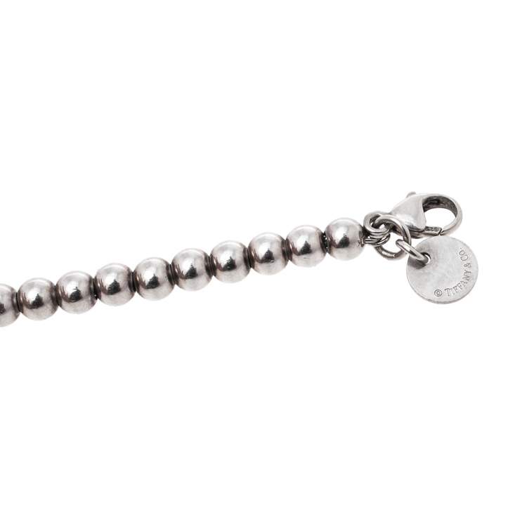 Pre Owned Tiffany & Co. Return To Tiffany Blue Enamel Heart Tag Silver Bead Bracelet 
