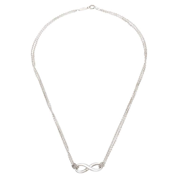 Pre Owned Tiffany & Co. Infinity Sterling Silver Double Strand Pendant Necklace