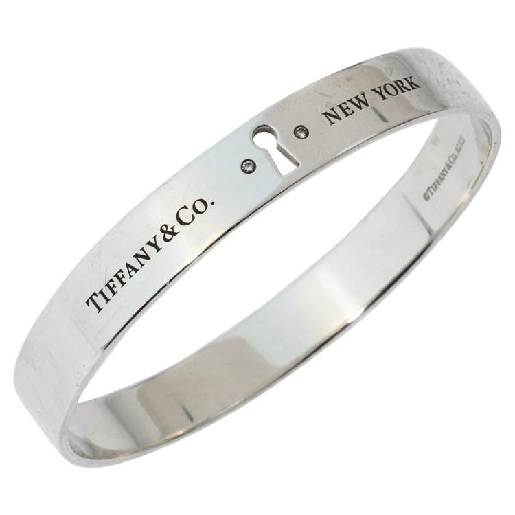 Pre Owned Tiffany & Co. Locks Diamond Sterling Silver Bangle Bracelet