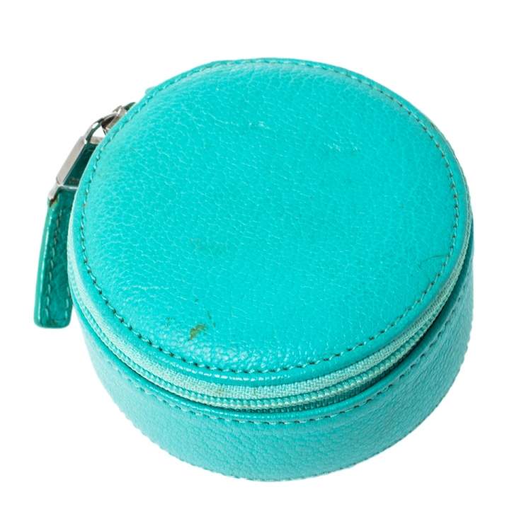 Pre Owned Tiffany & Co. Turquoise Leather Round Jewelry Case