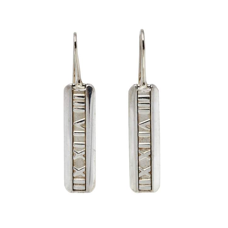 Pre Owned Tiffany & Co. Sterling Silver Atlas Bar Drop Earrings