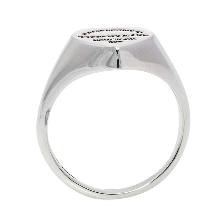 Pre Owned Tiffany & Co. Return To Tiffany Sterling Silver Heart Signet Ring Size EU 55