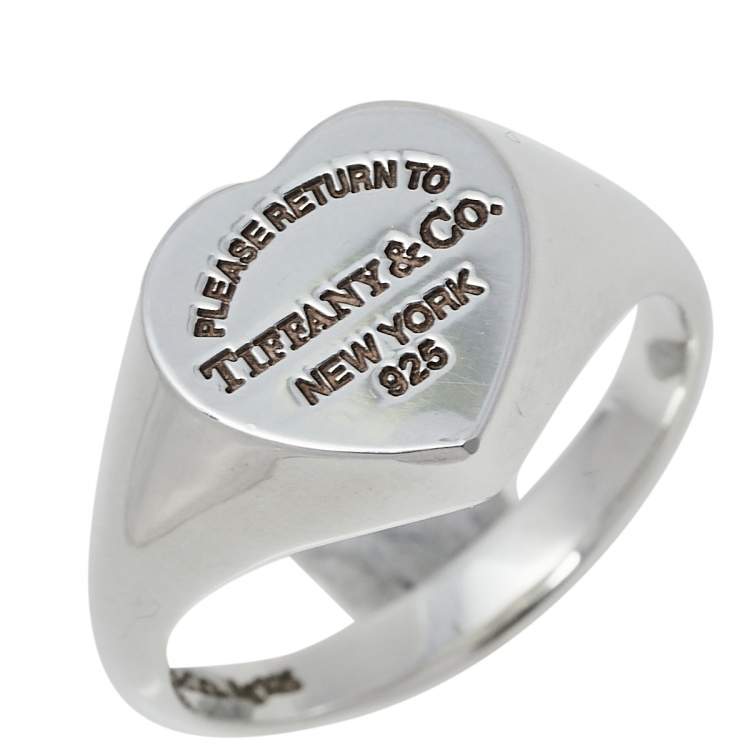 Pre Owned Tiffany & Co. Return To Tiffany Sterling Silver Heart Signet Ring Size EU 55