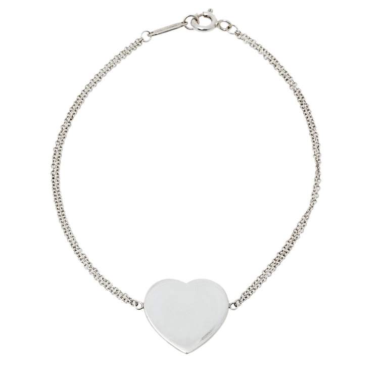 Pre Owned Tiffany & Co. Return To Tiffany Heart Tag Double Chain Sterling Silver Bracelet