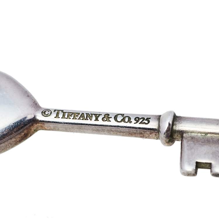 Pre Owned Tiffany & Co. Sterling Silver Blue Enamel Heart Key Pendant Necklace