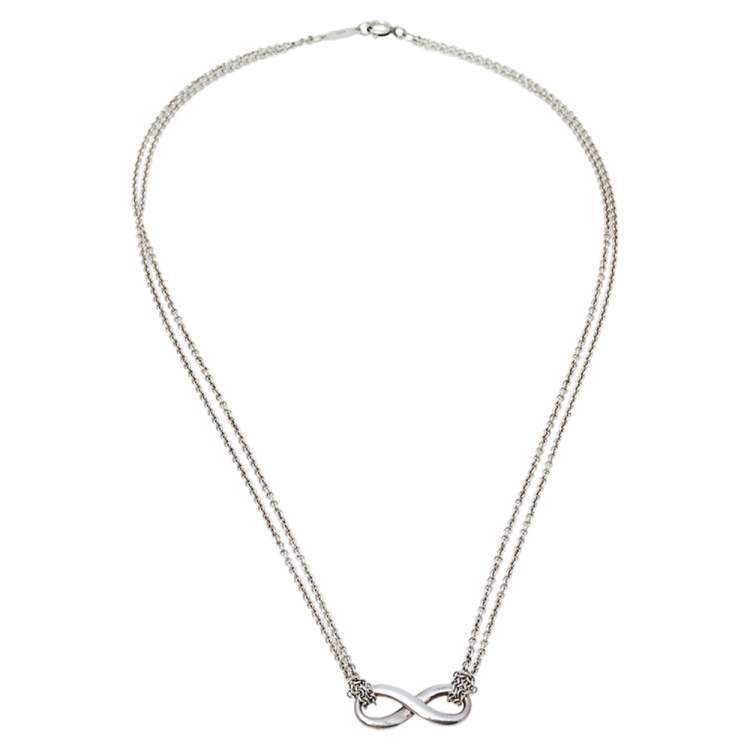Pre Owned Tiffany & Co. Infinity Sterling Silver Double Strand Pendant Necklace
