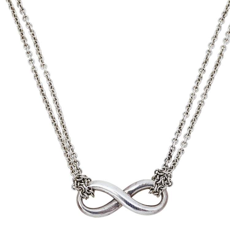 Pre Owned Tiffany & Co. Infinity Sterling Silver Double Strand Pendant Necklace
