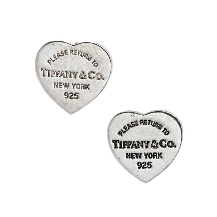 Pre Owned Tiffany & Co. Return To Tiffany Mini Heart Tag Silver Stud Earrings
