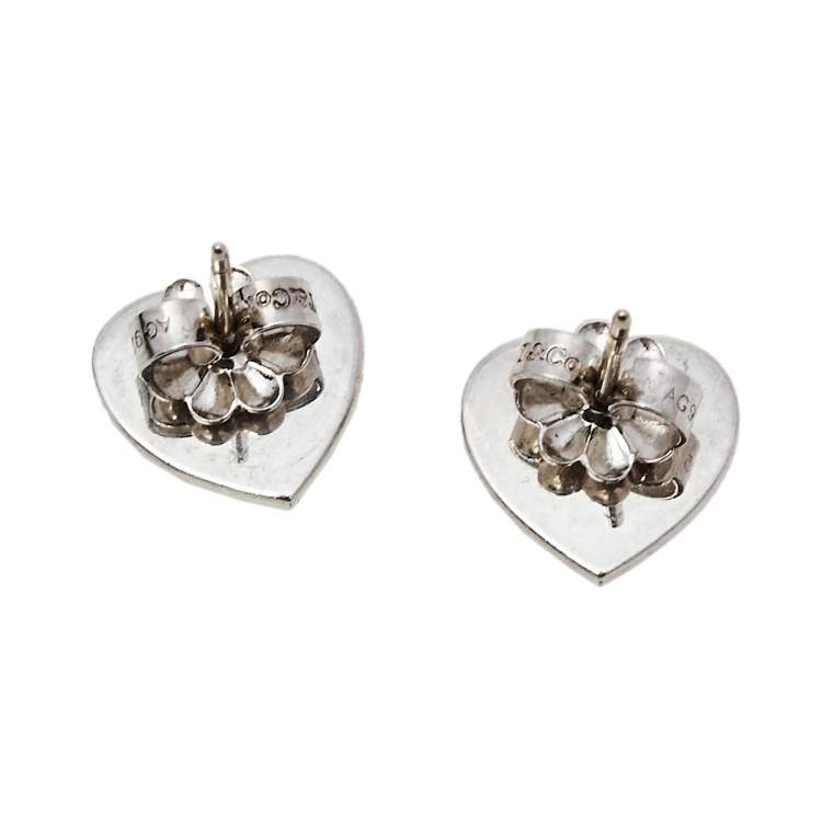 Pre Owned Tiffany & Co. Return To Tiffany Mini Heart Tag Silver Stud Earrings