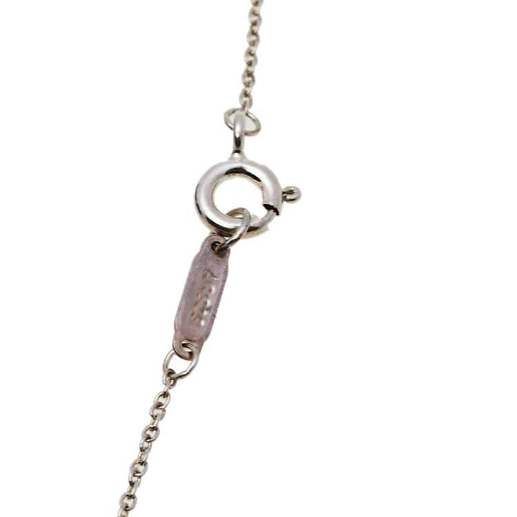 Pre Owned Tiffany & Co. Sterling Silver Blue Enamel Keyhole Lock Heart Pendant Necklace