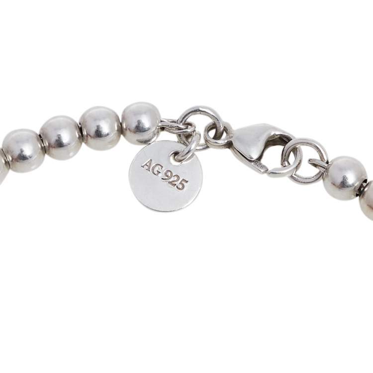 Pre Owned Tiffany & Co. Return To Tiffany Heart Tag Enamel Silver Bead Bracelet