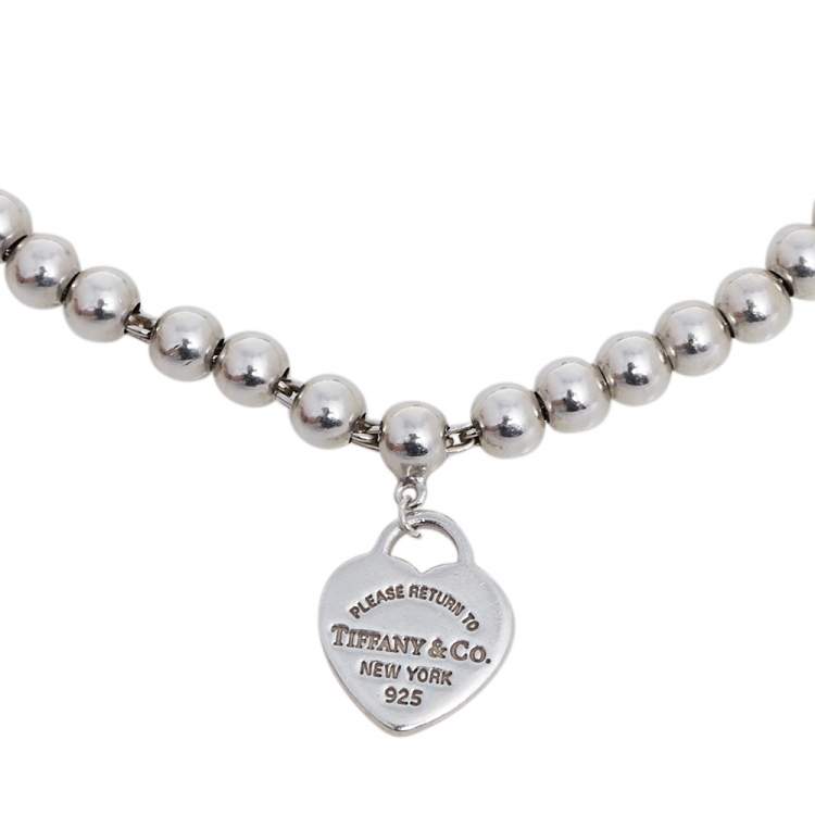 Pre Owned Tiffany & Co. Return To Tiffany Heart Tag Enamel Silver Bead Bracelet