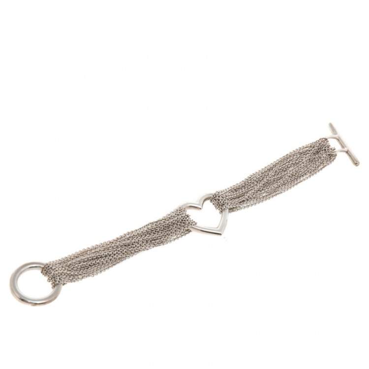 Pre Owned Tiffany & Co. Sterling Silver Heart Mesh Bracelet