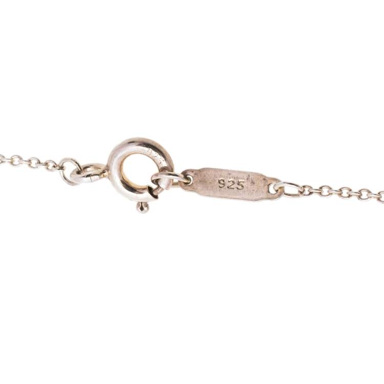 Pre Owned Tiffany & Co. Return to Tiffany Blue Enamel Mini Double Heart Tag Silver Pendant Necklace 