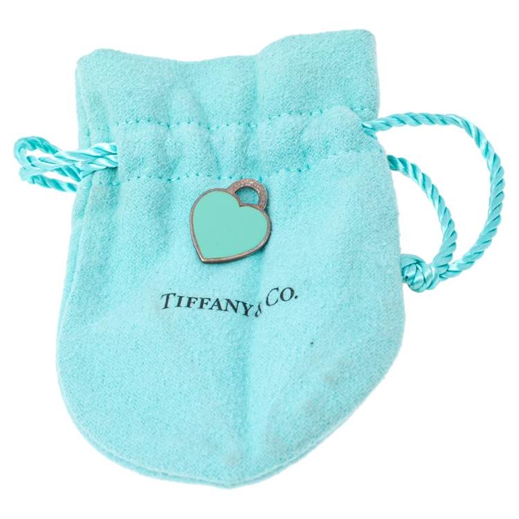 Pre Owned Tiffany & Co. Sterling Silver Blue Heart Tag Charm/ Pendant