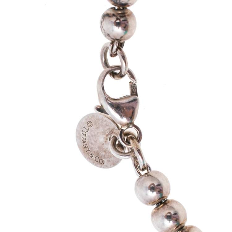 Pre Owned Tiffany & Co. Return To Tiffany Sterling Silver Blue Heart Tag Bead Bracelet