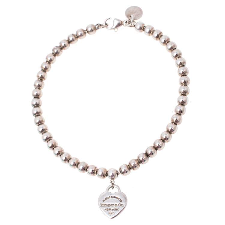 Pre Owned Tiffany & Co. Return To Tiffany Sterling Silver Blue Heart Tag Bead Bracelet