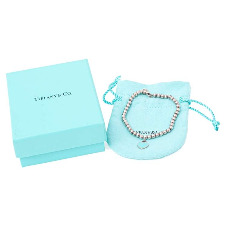 Pre Owned Tiffany & Co. Return To Tiffany Sterling Silver Blue Heart Tag Bead Bracelet