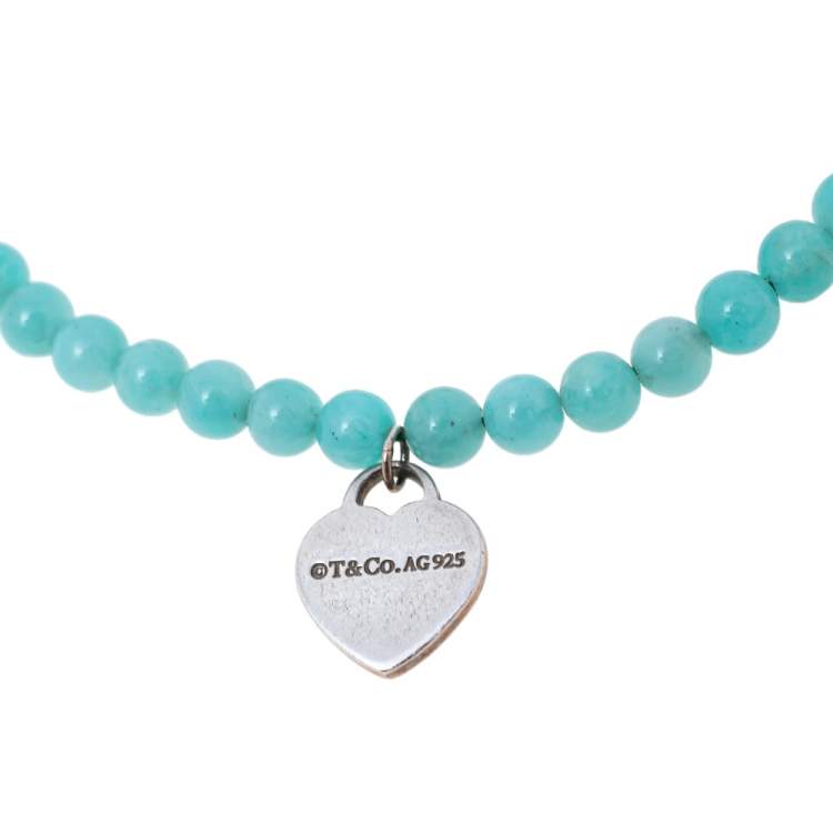 Pre Owned Tiffany & Co. Return To Tiffany Sterling Silver Heart Tag Bead Bracelet